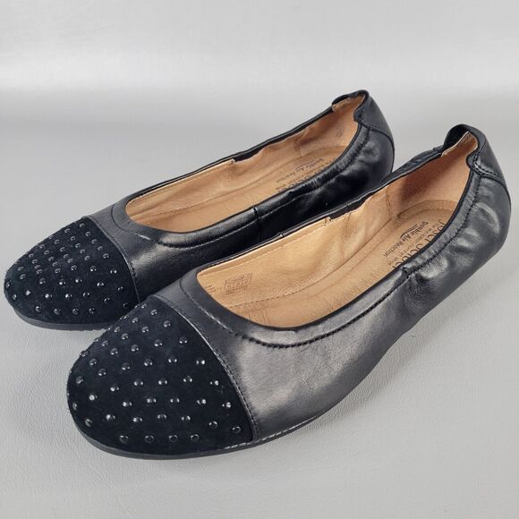 Josef Siebel Pippa Woman's EU 37 US 6.5 Black Leather Ballet Flat Beaded Toe - Picture 1 of 13